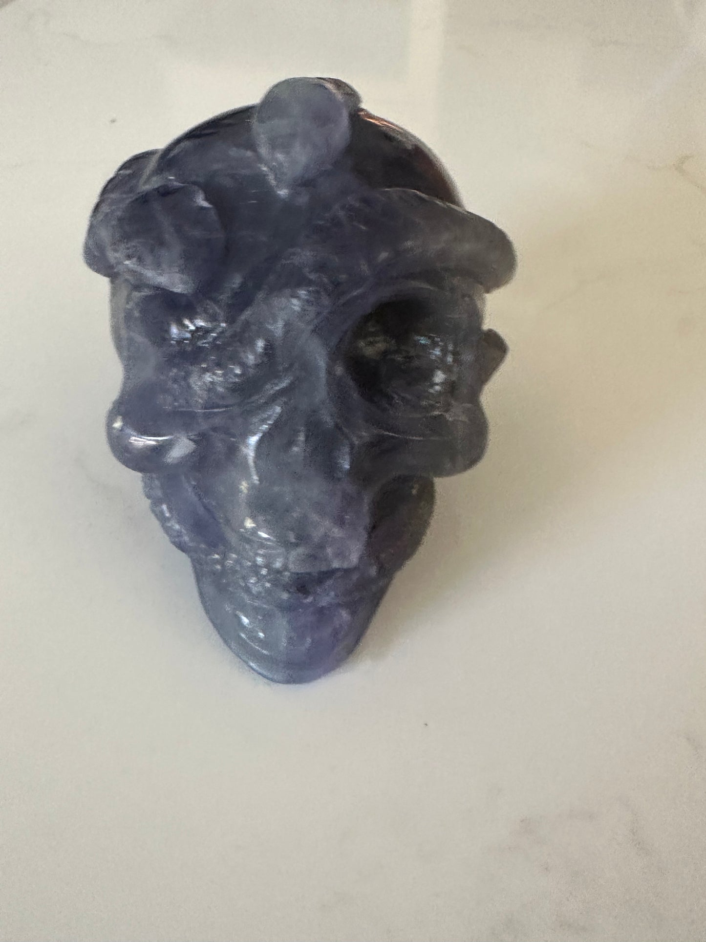 Rainbow Fluorite Snake Skull Carving