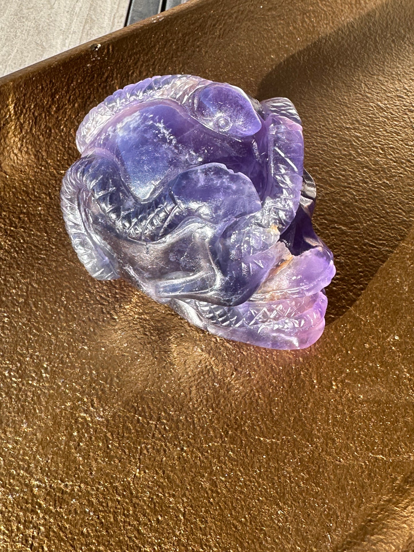 Rainbow Fluorite Snake Skull Carving