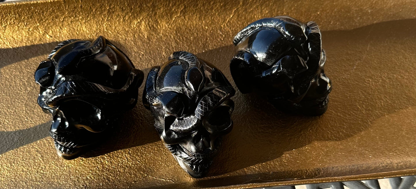 Black Obsidian Snake Skull