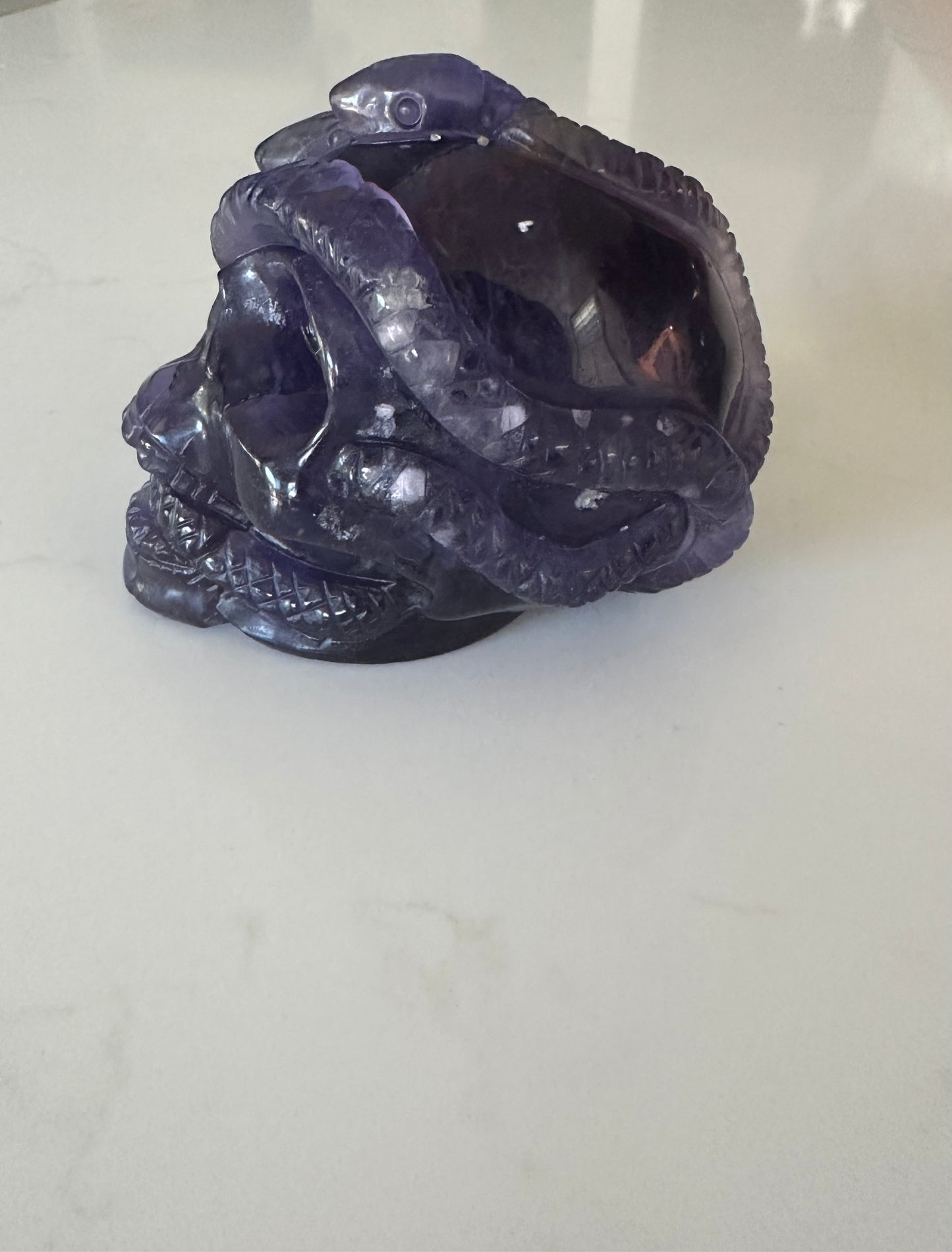 Rainbow Fluorite Snake Skull Carving