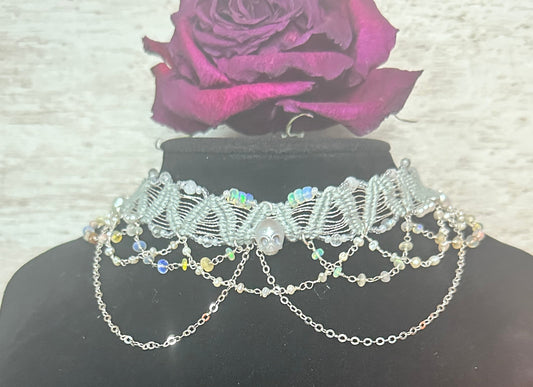 Silver Skull Pearl Choker