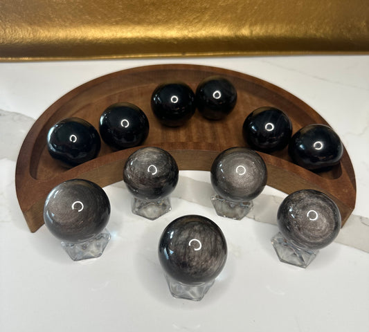 Silver Sheen Obsidian Spheres