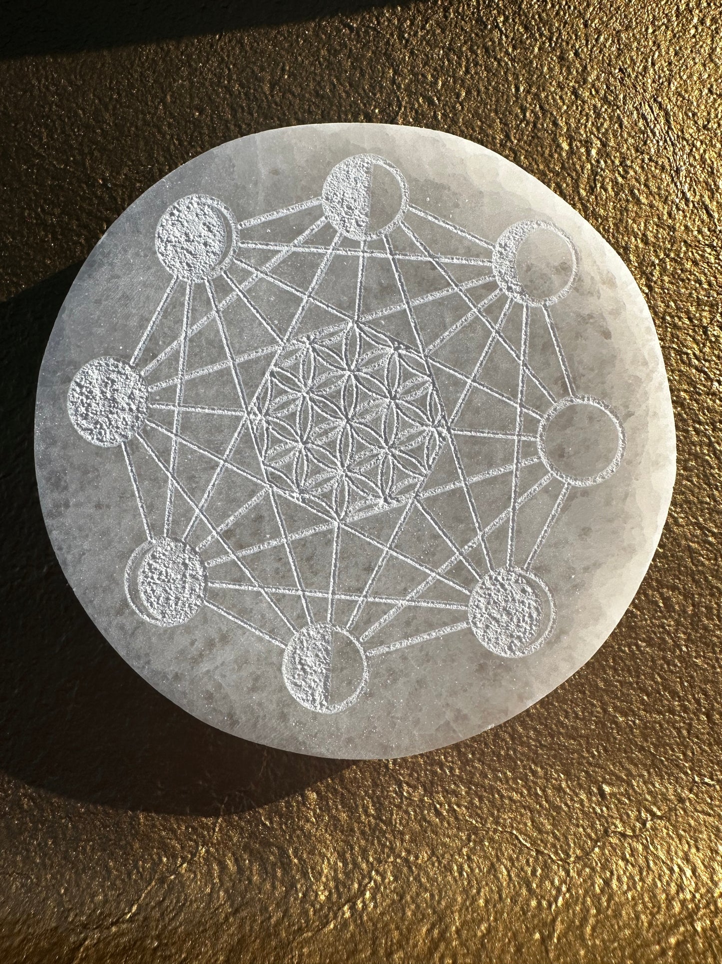 Moon Phase Etched Selenite Charging Plate