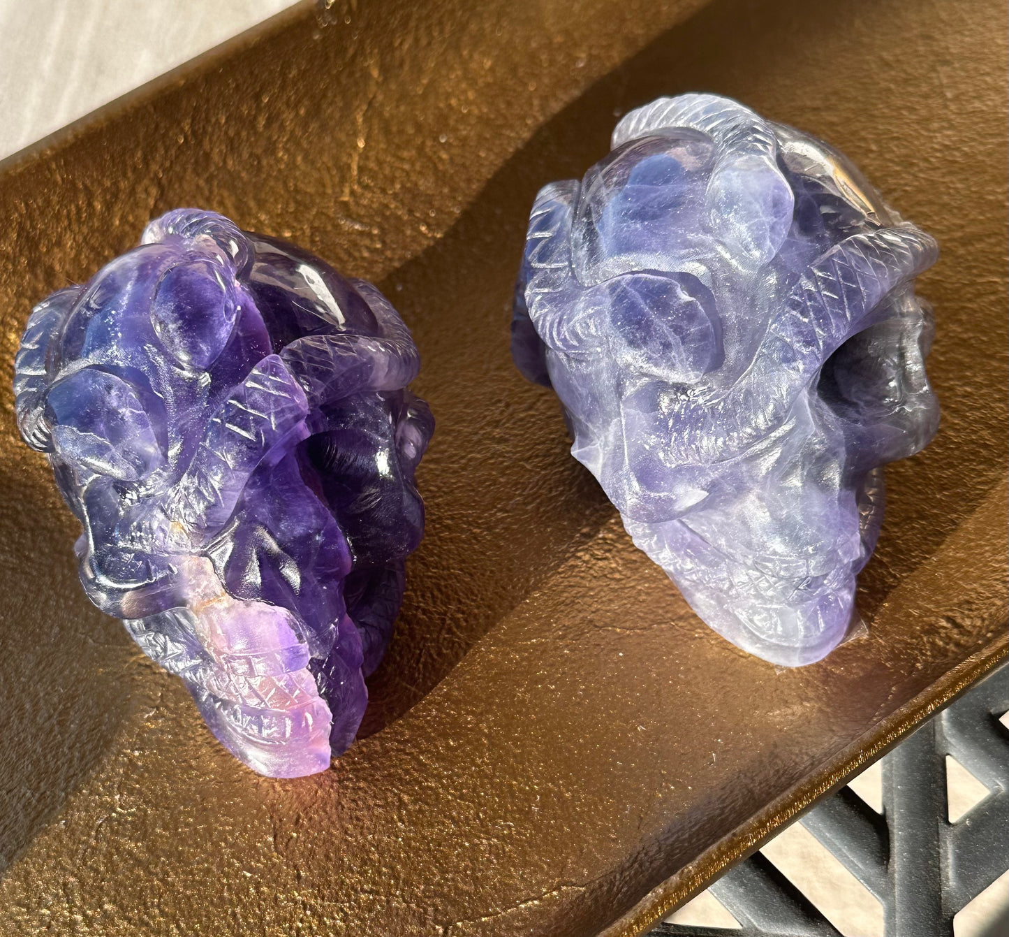 Rainbow Fluorite Snake Skull Carving