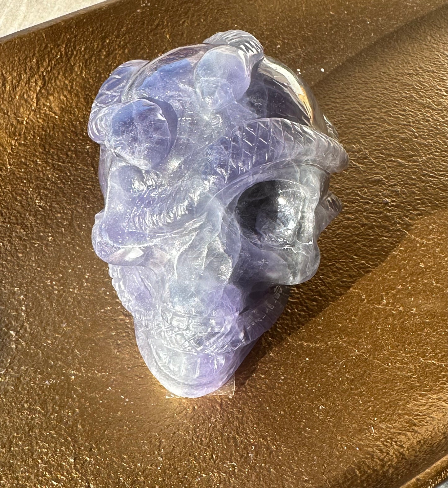 Rainbow Fluorite Snake Skull Carving