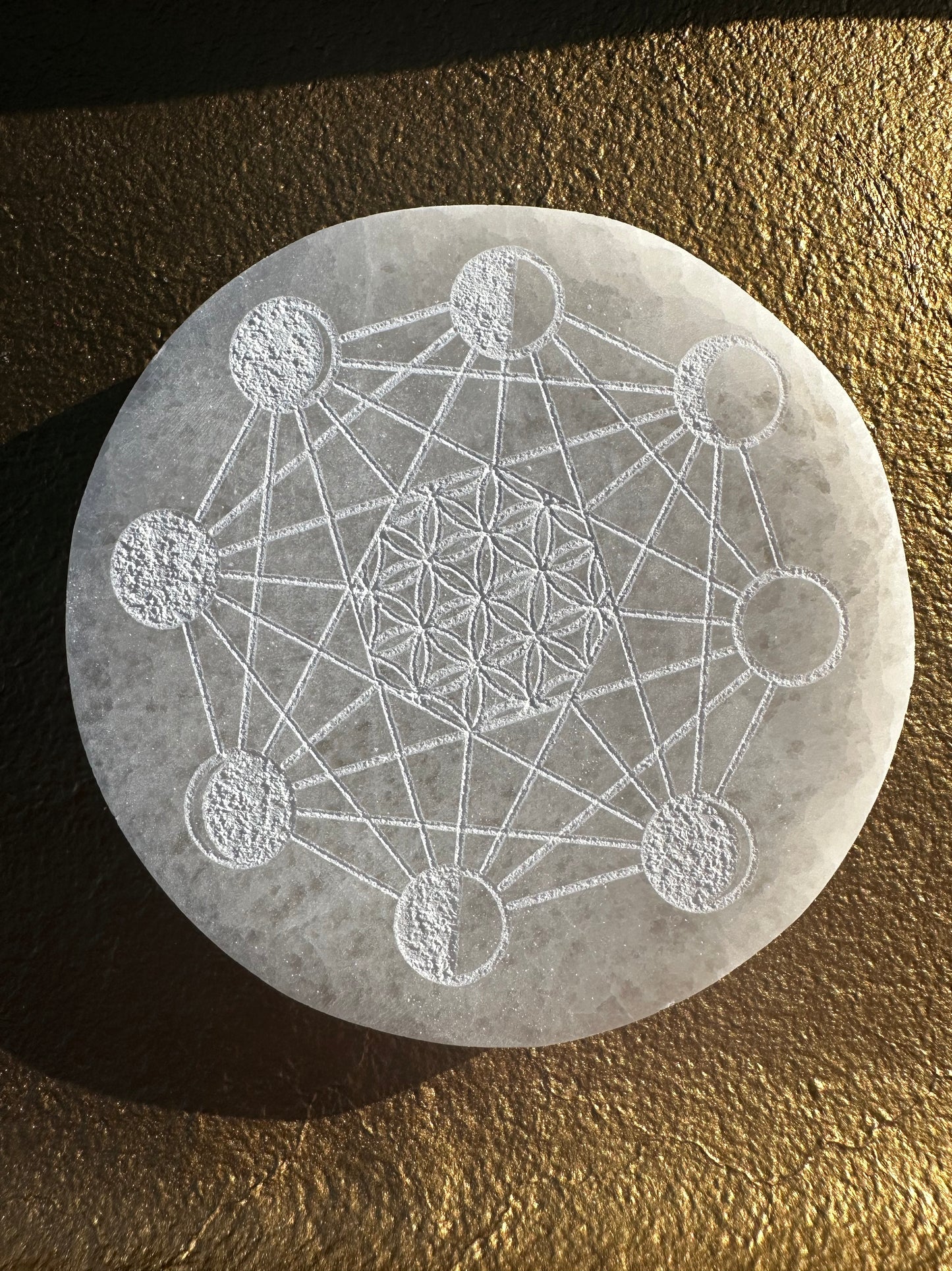 Moon Phase Etched Selenite Charging Plate