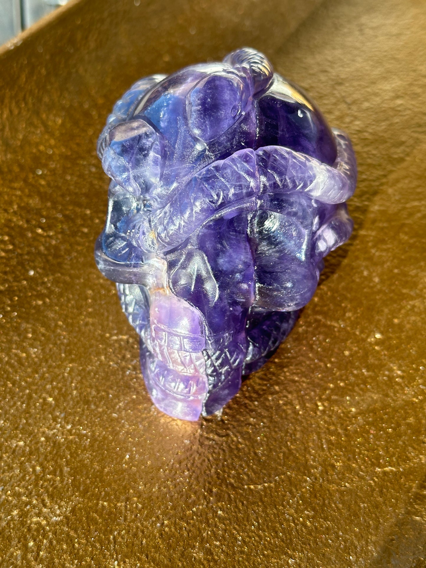 Rainbow Fluorite Snake Skull Carving