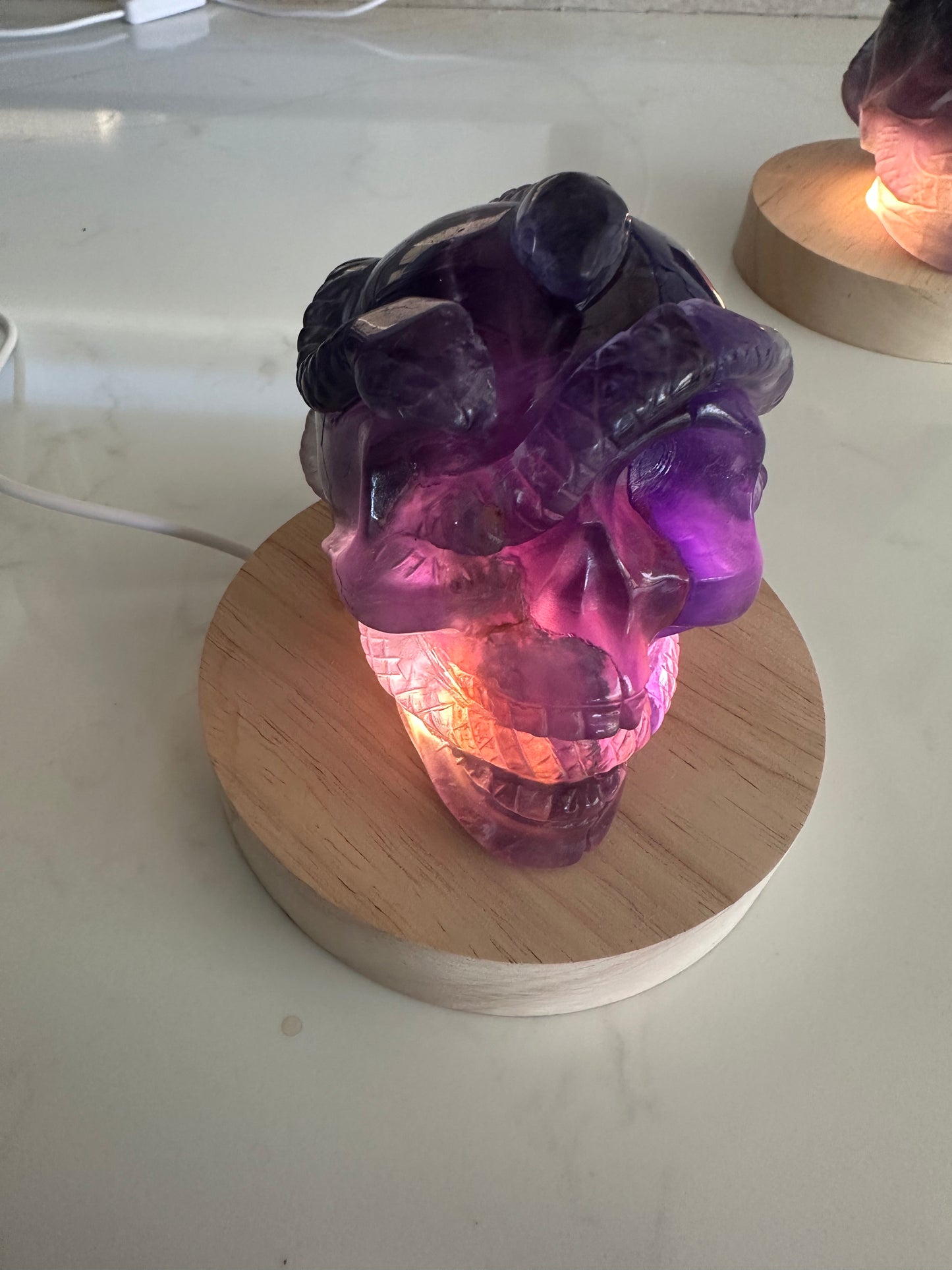 Rainbow Fluorite Snake Skull Carving