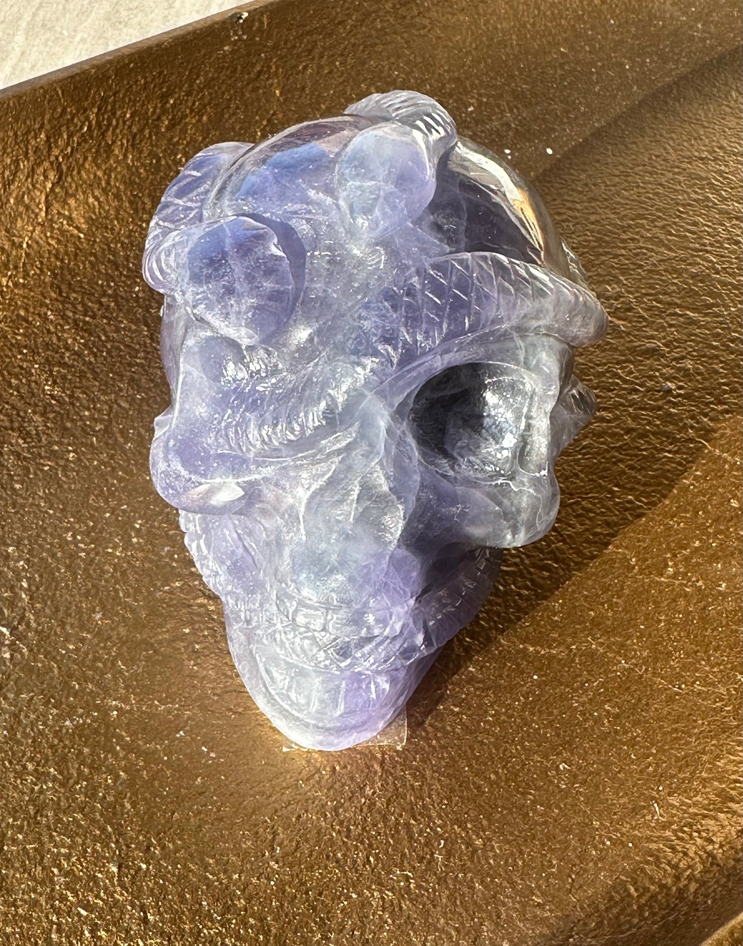 Rainbow Fluorite Snake Skull Carving
