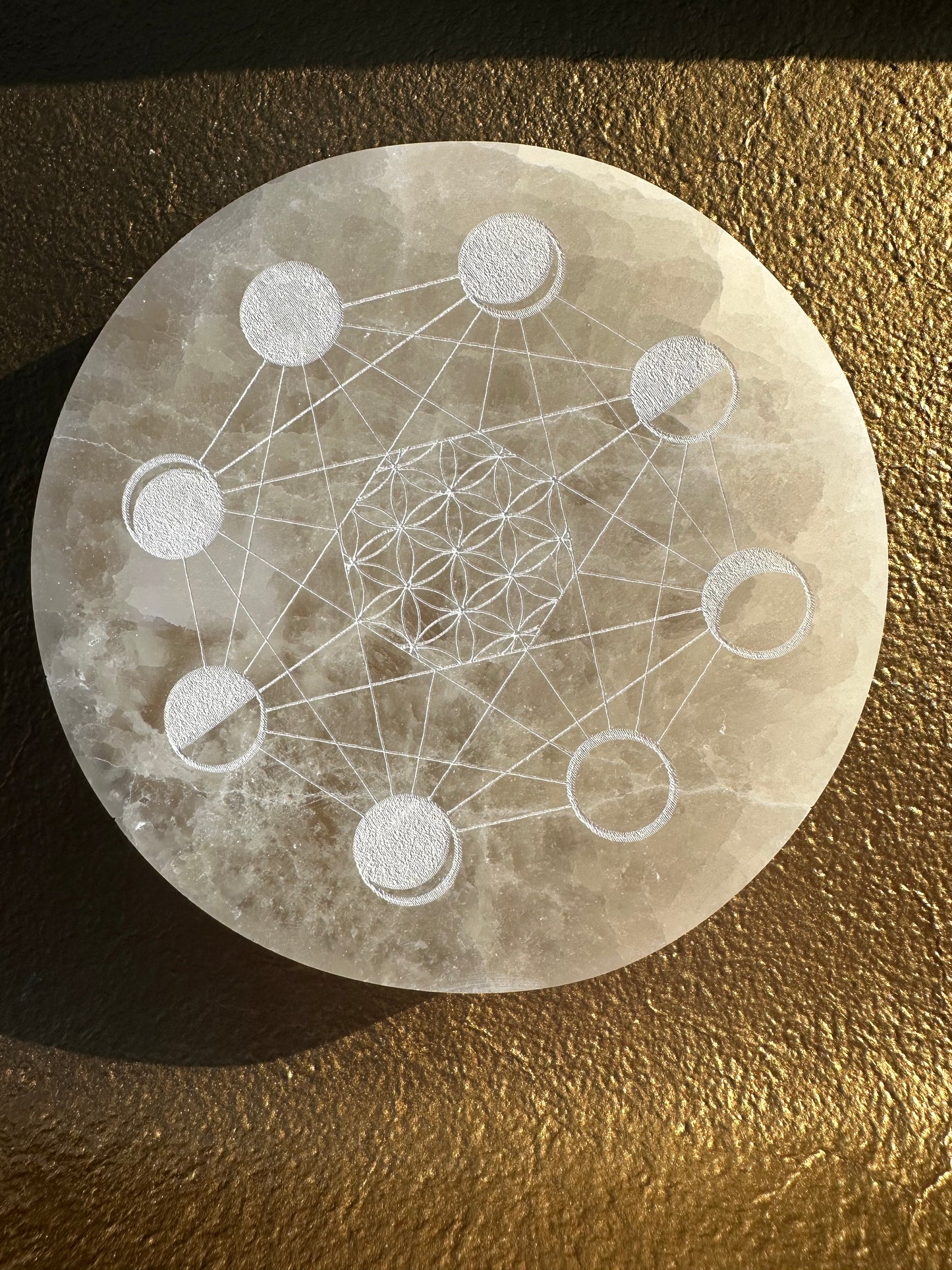 Moon Phase Etched Selenite Charging Plate