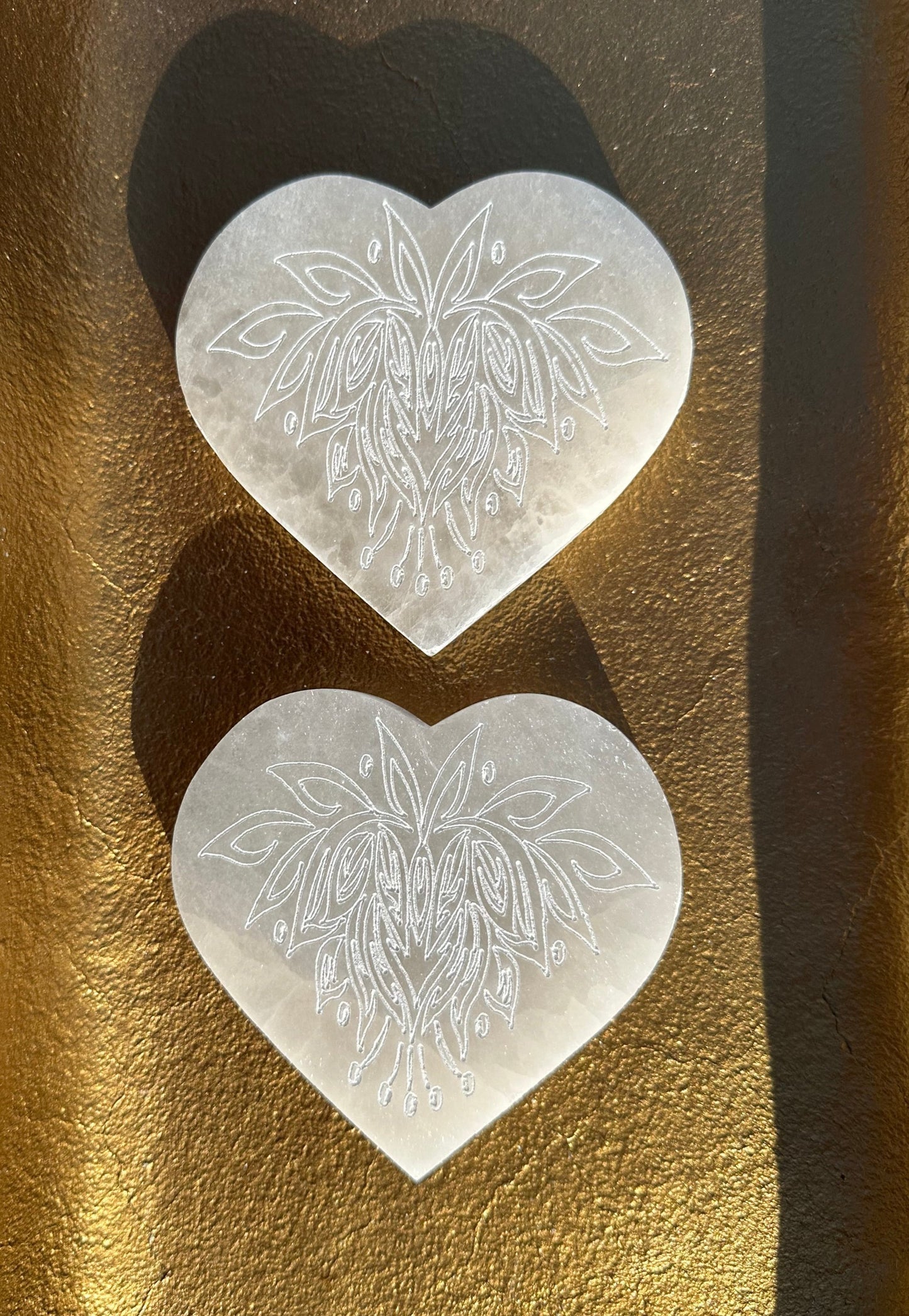 Lotus Etched Heart Selenite Charging Plate