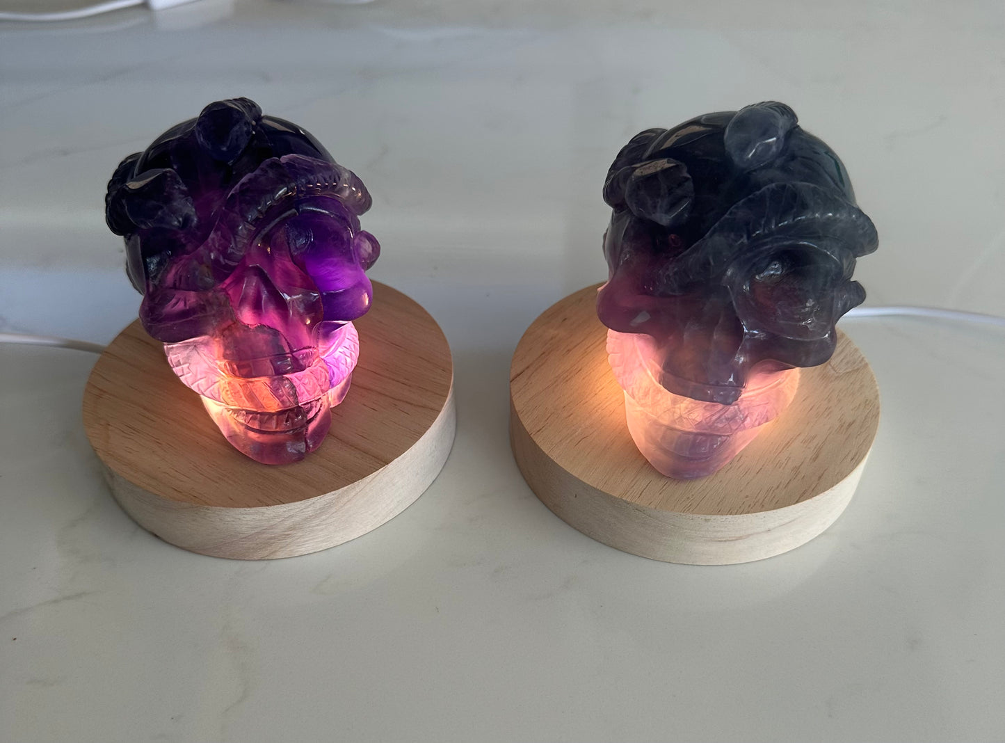Rainbow Fluorite Snake Skull Carving