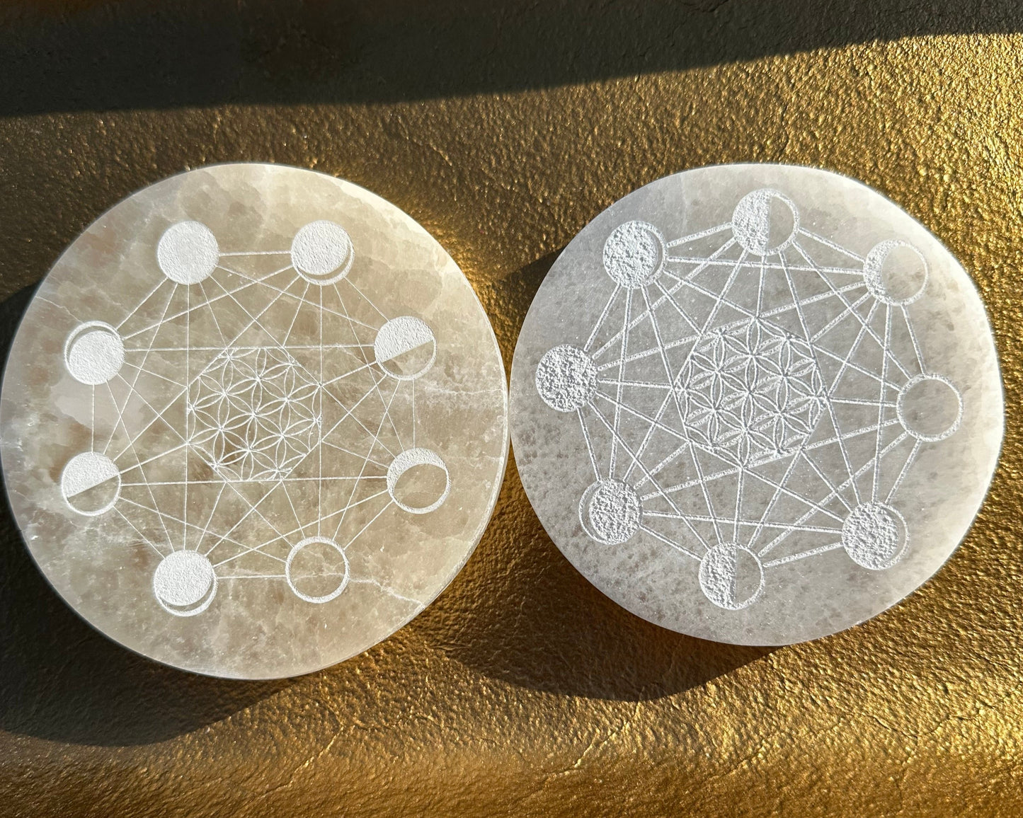 Moon Phase Etched Selenite Charging Plate