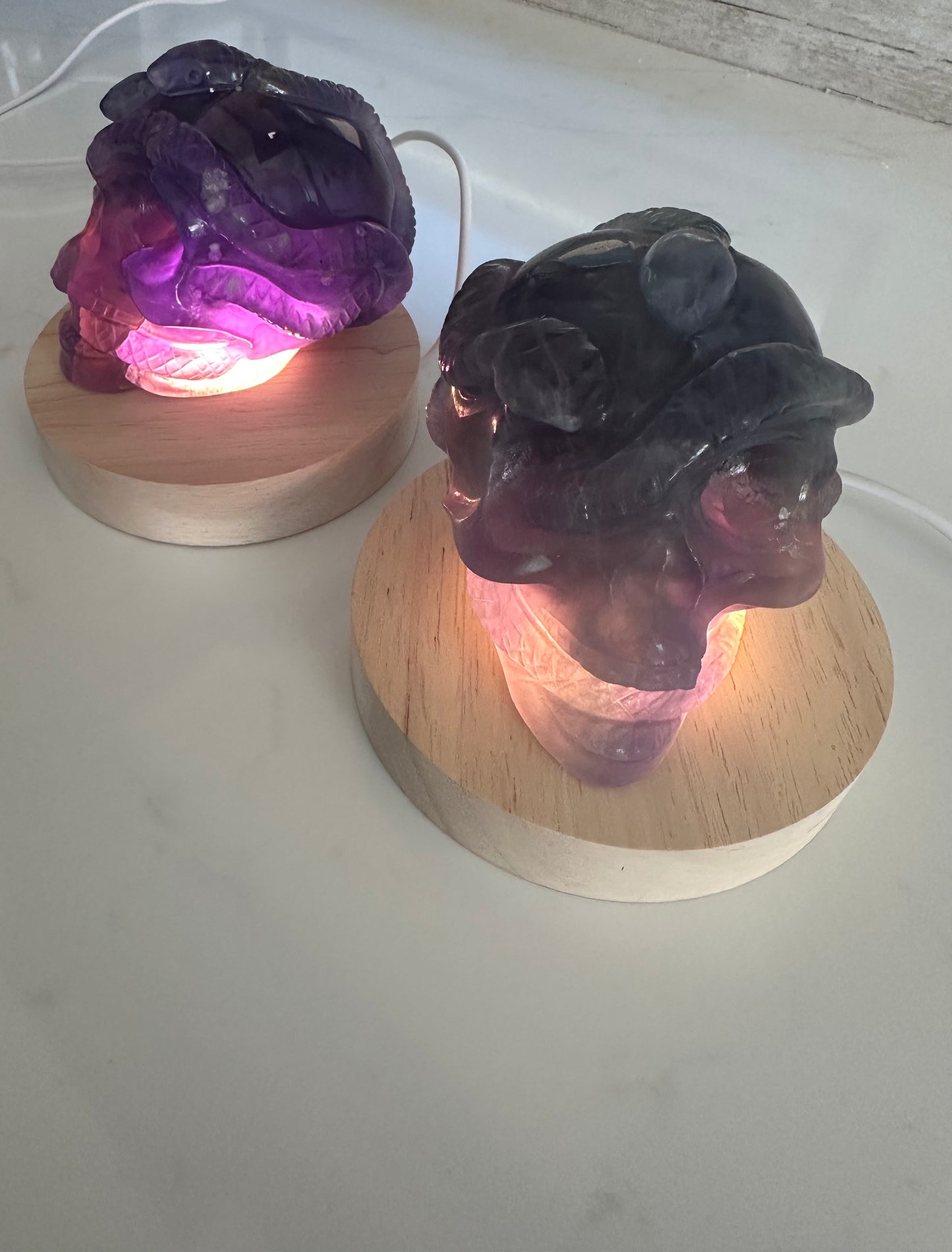 Rainbow Fluorite Snake Skull Carving