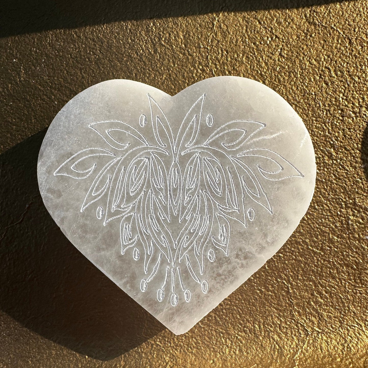 Lotus Etched Heart Selenite Charging Plate