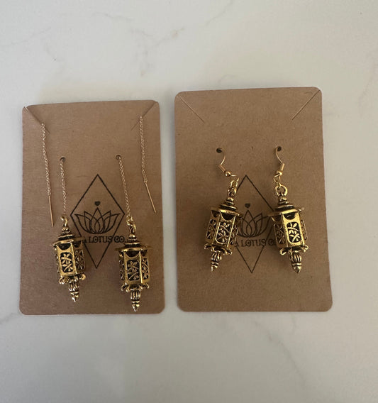 Golden Twilight Lantern Earrings
