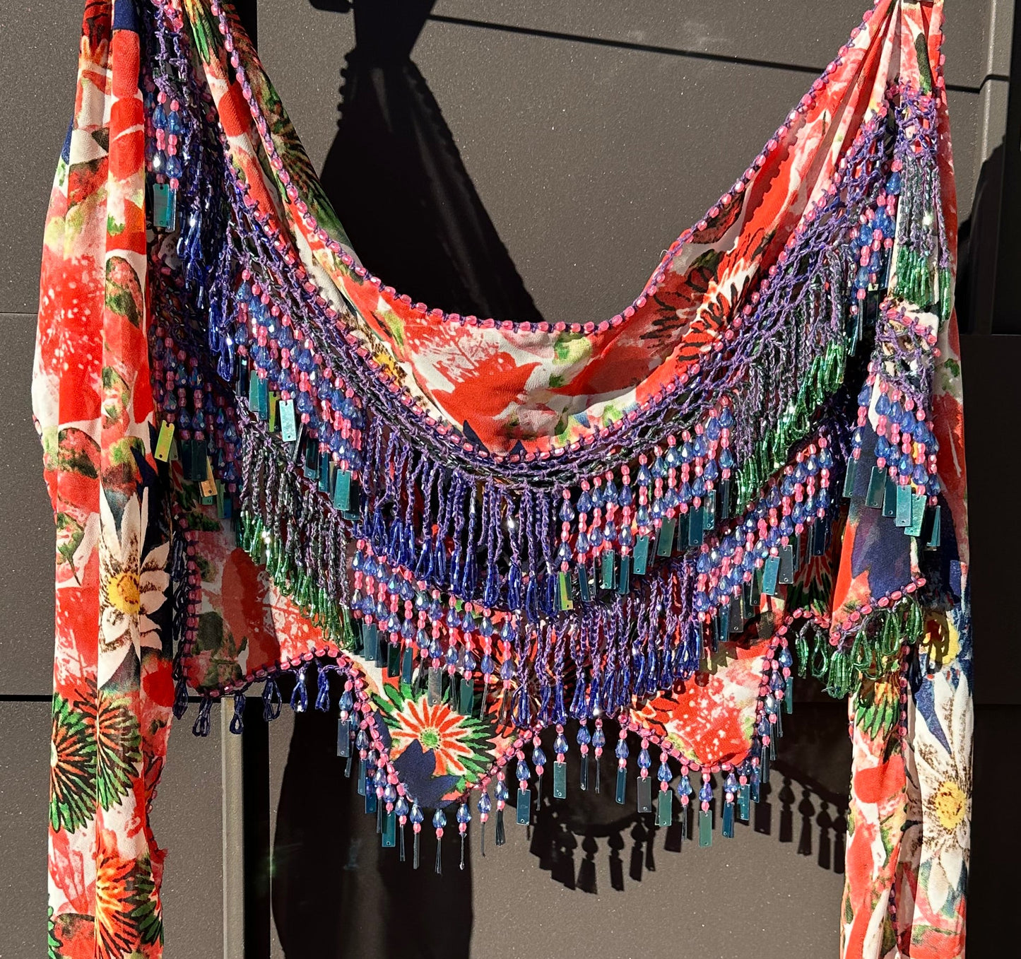 Coral and purple hip scarf