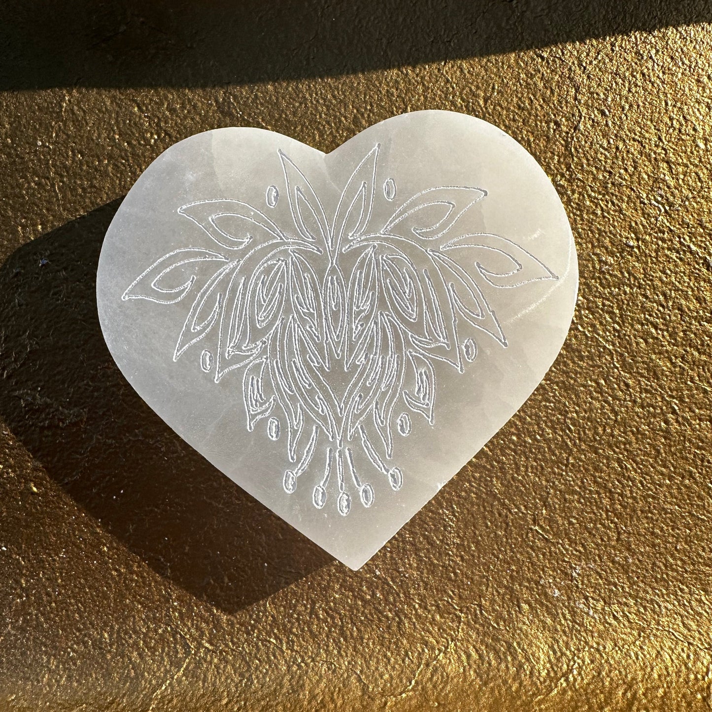 Lotus Etched Heart Selenite Charging Plate