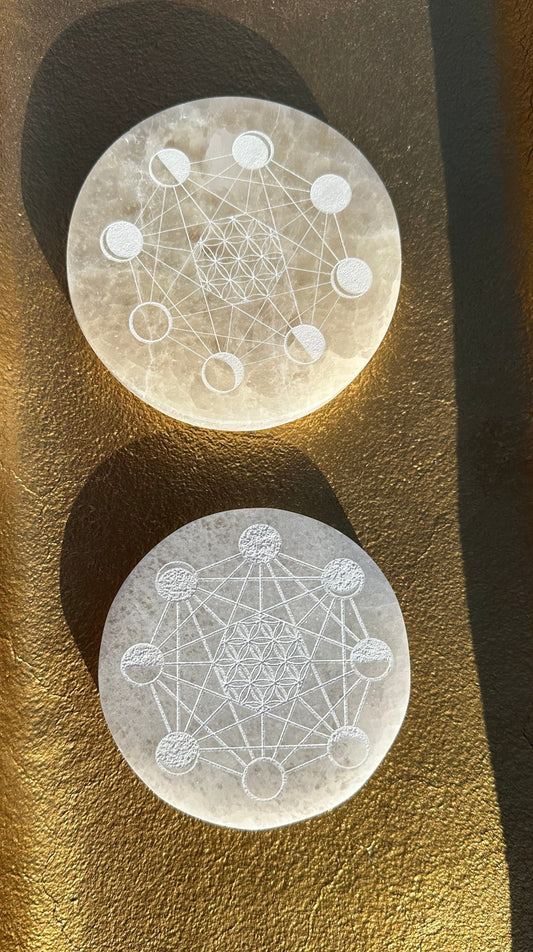 Moon Phase Etched Selenite Charging Plate