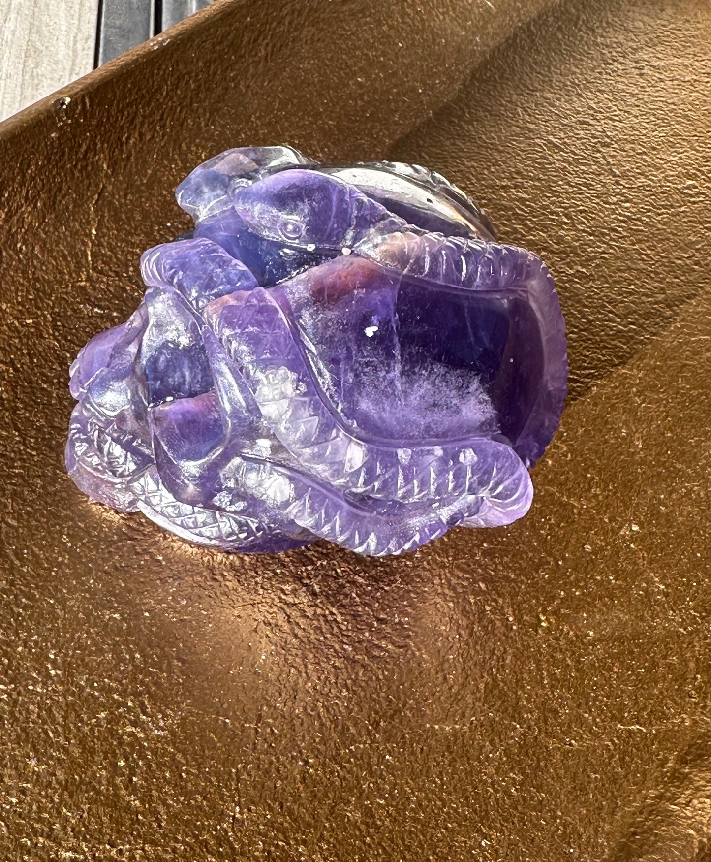 Rainbow Fluorite Snake Skull Carving