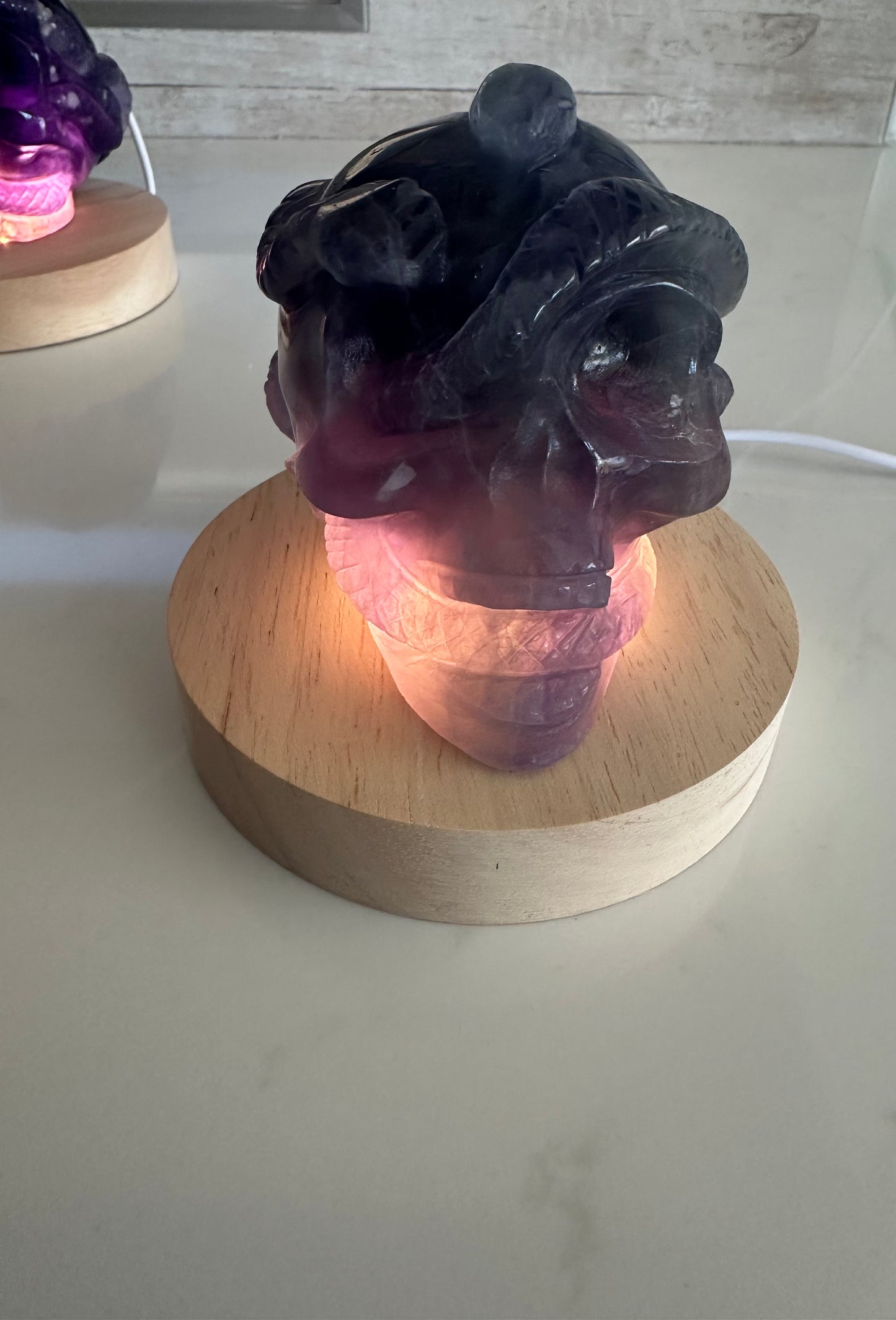 Rainbow Fluorite Snake Skull Carving