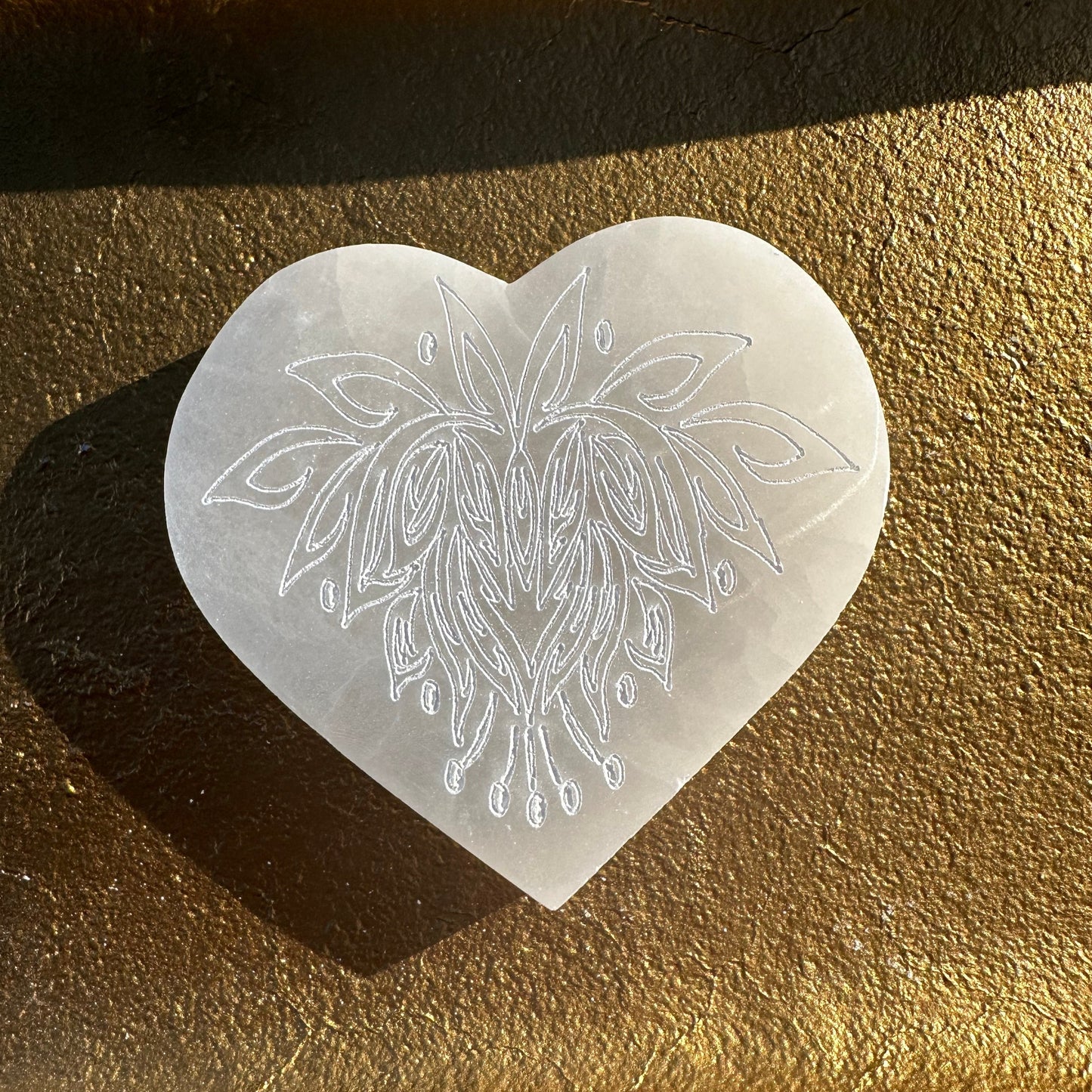 Lotus Etched Heart Selenite Charging Plate