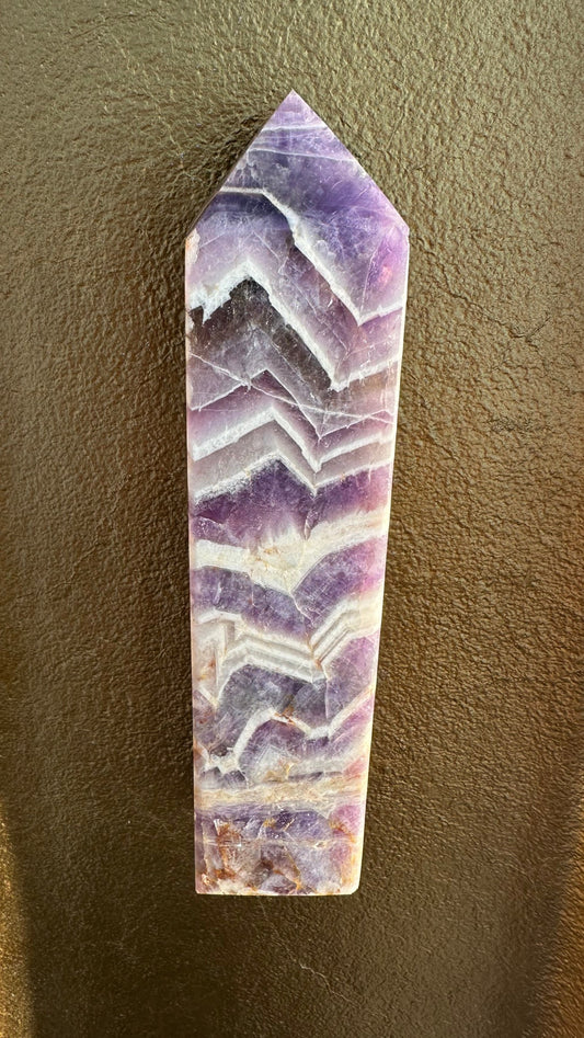 Large Chevron Amethyst Obelisk