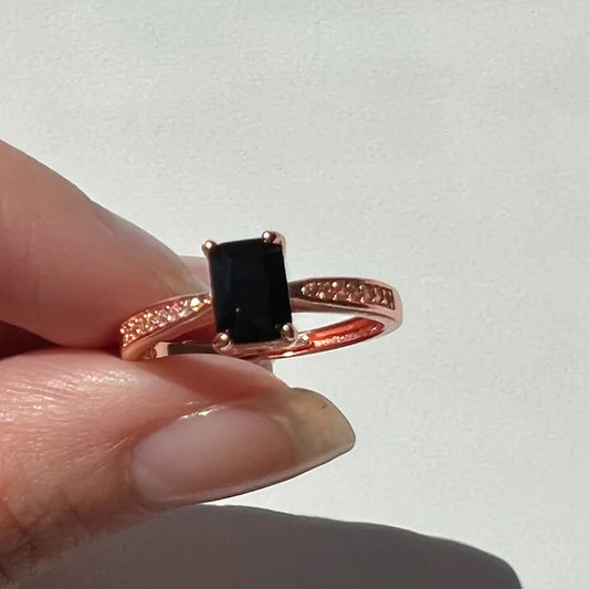 Black Spinel & White Topaz Ring