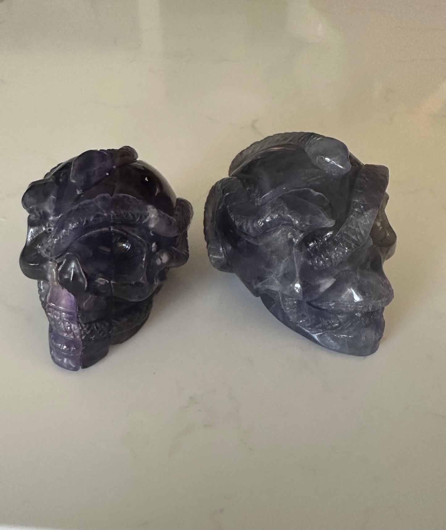 Rainbow Fluorite Snake Skull Carving