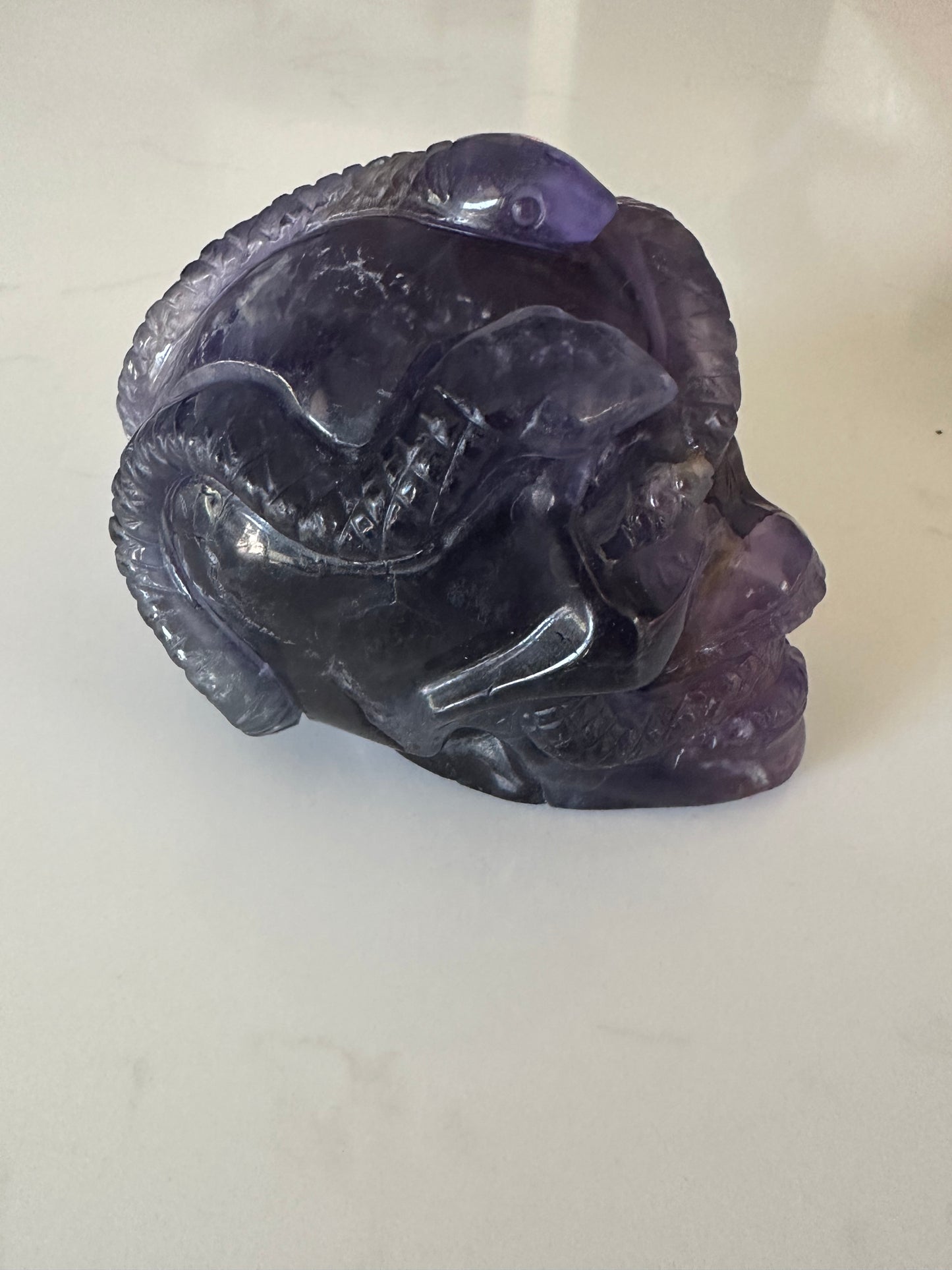 Rainbow Fluorite Snake Skull Carving