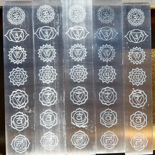 Carved Chakra Selenite Charging Plates