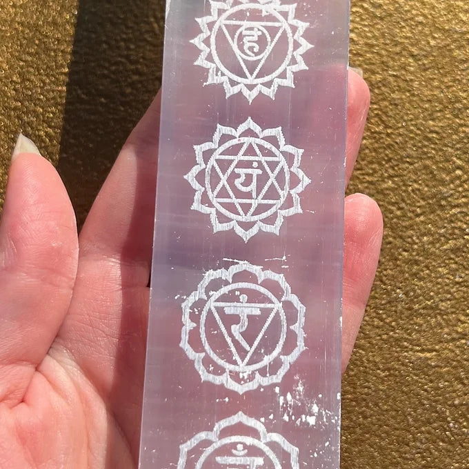 Carved Chakra Selenite Charging Plates