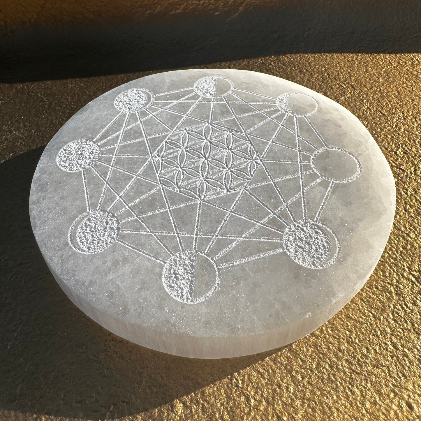 Moon Phase Etched Selenite Charging Plate