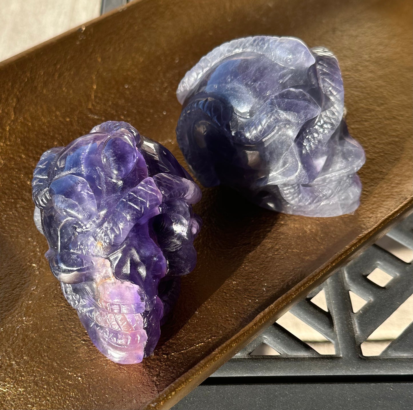 Rainbow Fluorite Snake Skull Carving