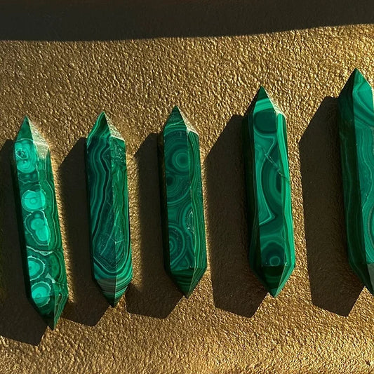 Double terminated malachite wands
