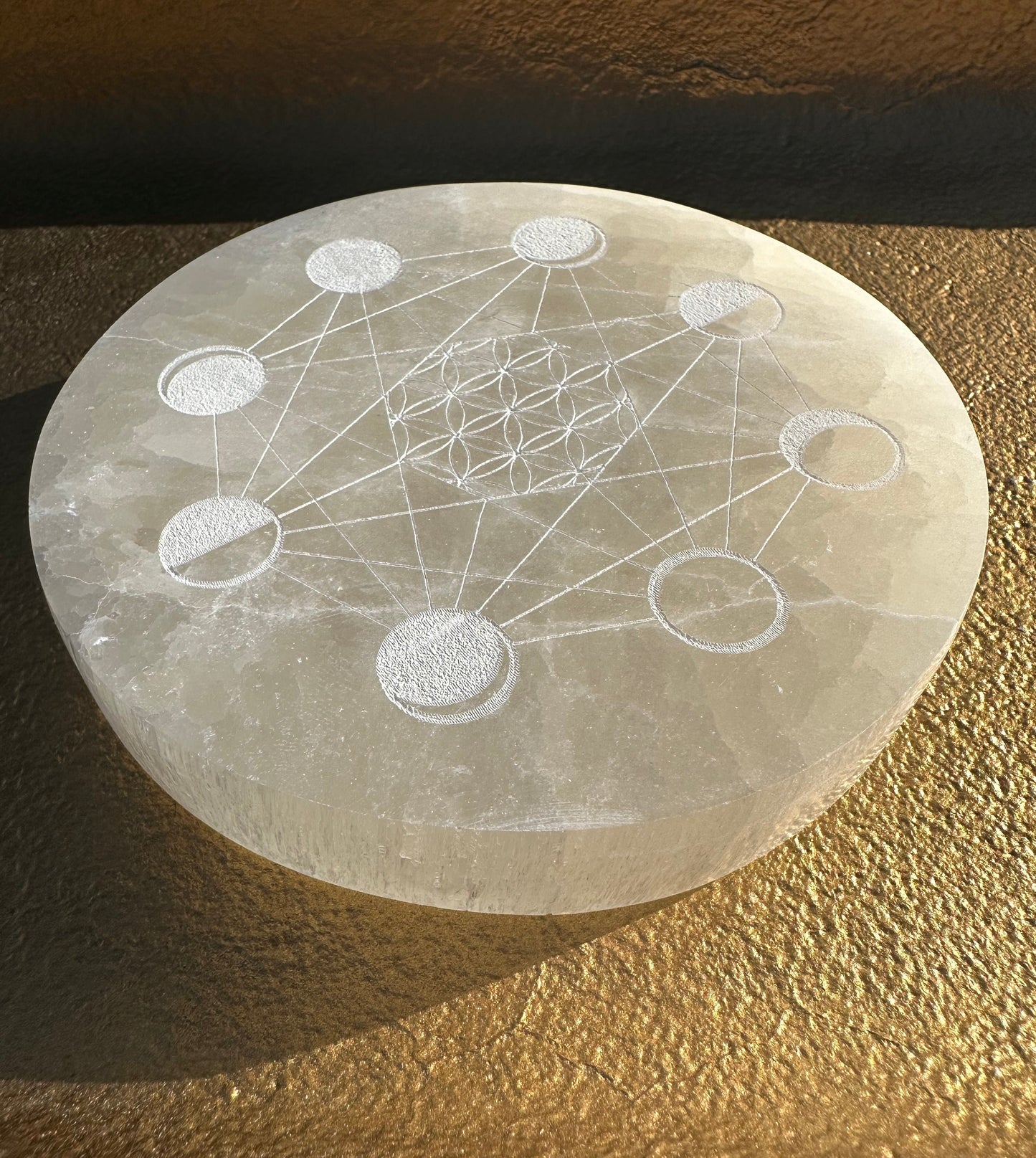 Moon Phase Etched Selenite Charging Plate