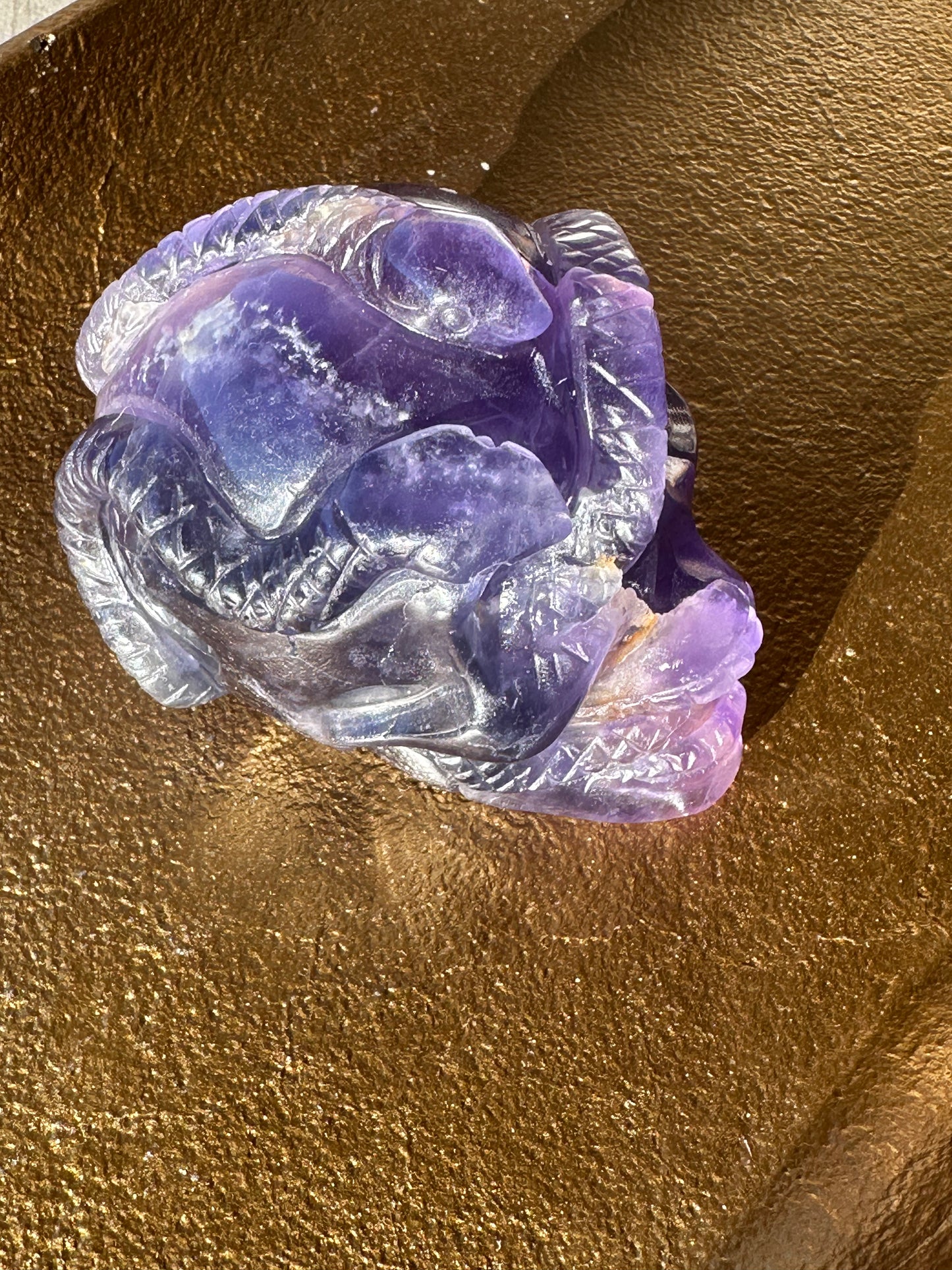 Rainbow Fluorite Snake Skull Carving
