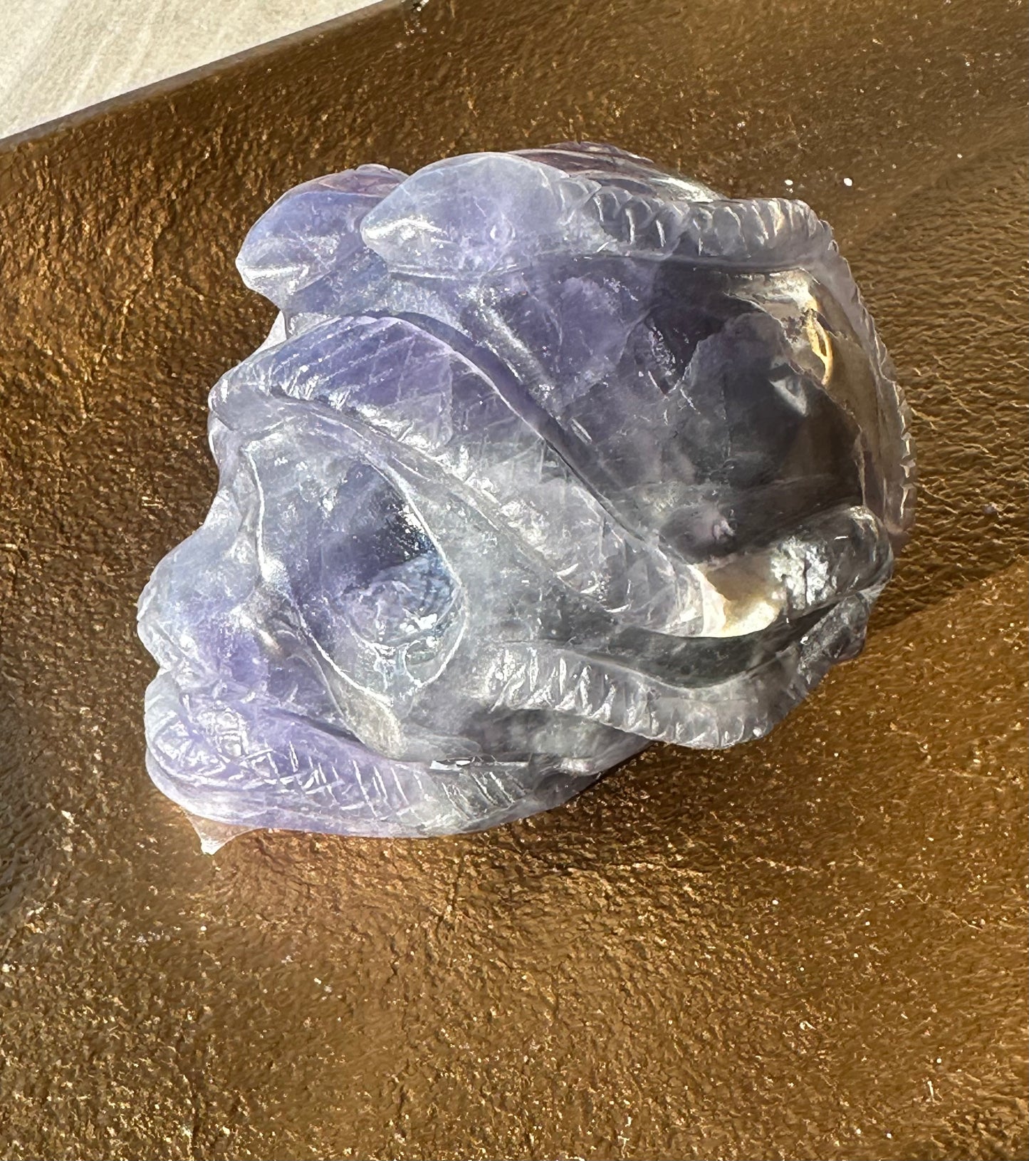 Rainbow Fluorite Snake Skull Carving