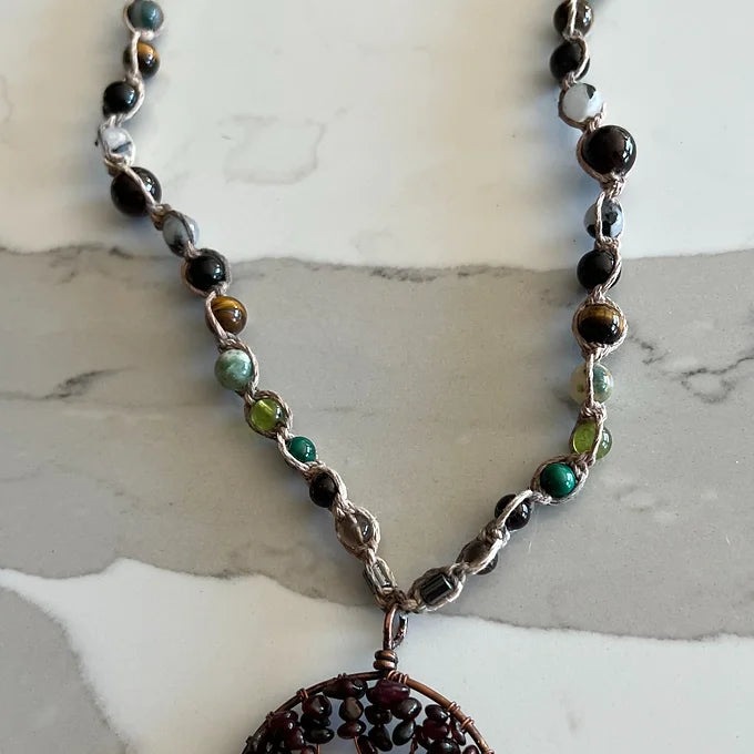 Garnet Tree of Life Hemp Necklace