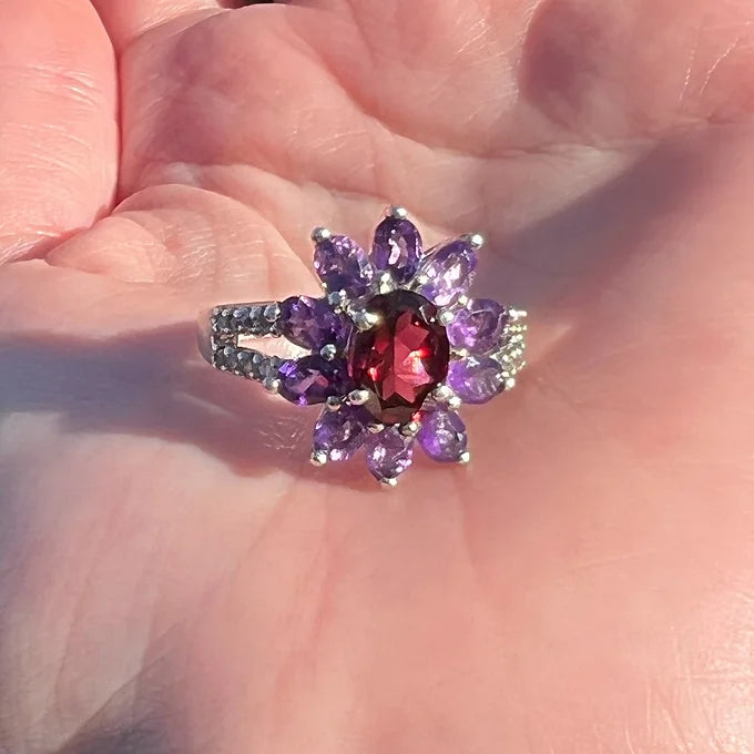 Garnet, Amethyst, & White Topaz Ring
