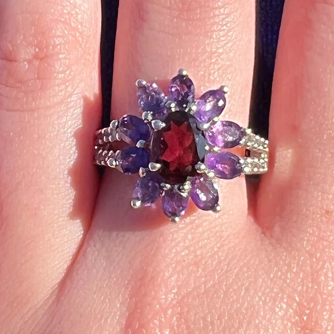 Garnet, Amethyst, & White Topaz Ring