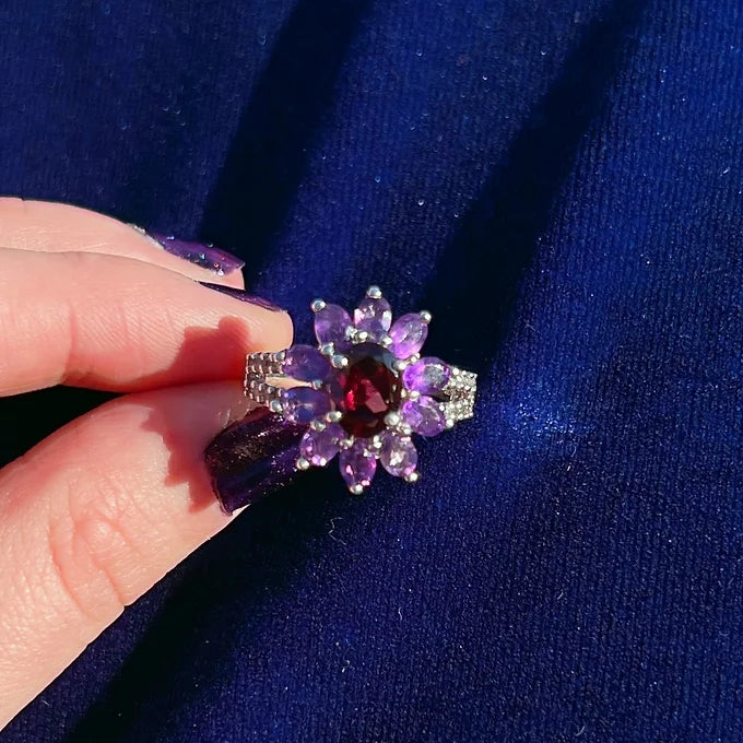 Garnet, Amethyst, & White Topaz Ring