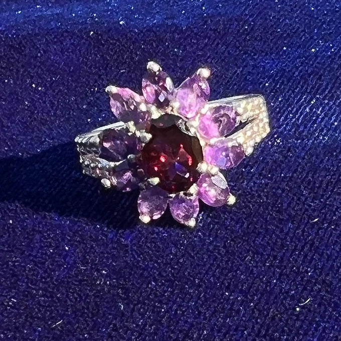 Garnet, Amethyst, & White Topaz Ring