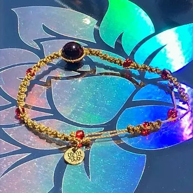 Garnet and Lotus Charm Bracelet