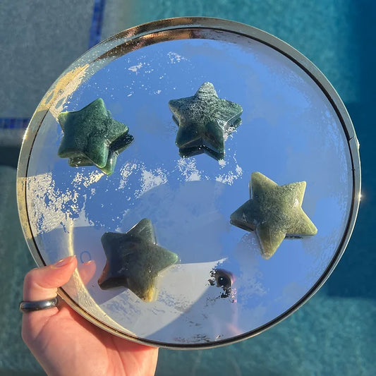 Mossy Agate Star Carving