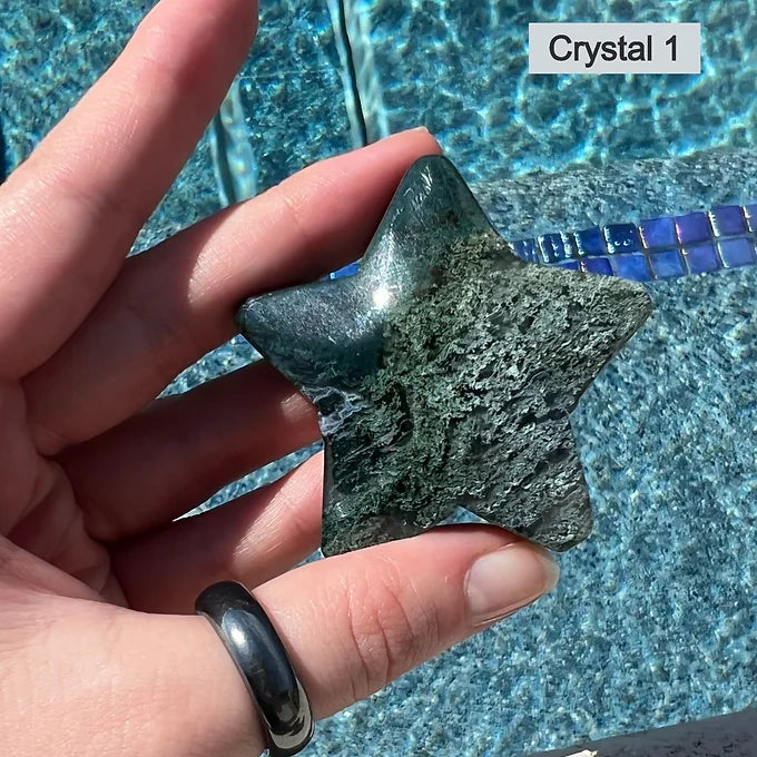 Mossy Agate Star Carving