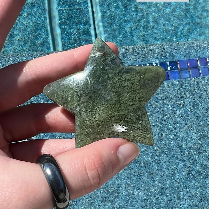 Mossy Agate Star Carving