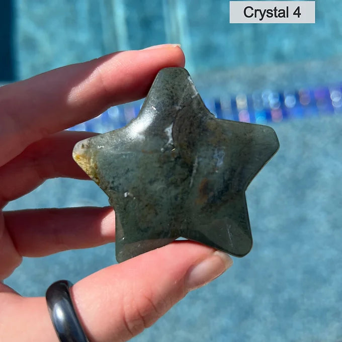 Mossy Agate Star Carving