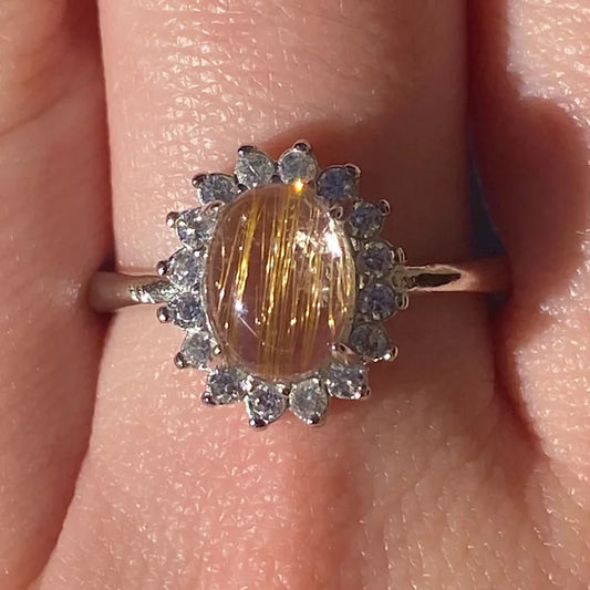 Natural Gold Rutilated Quartz Ring
