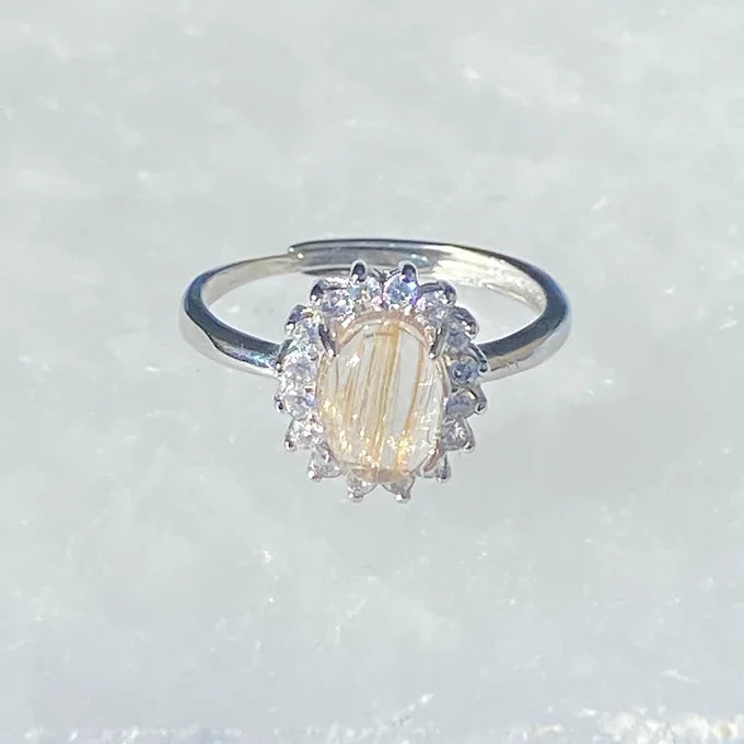 Natural Gold Rutilated Quartz Ring